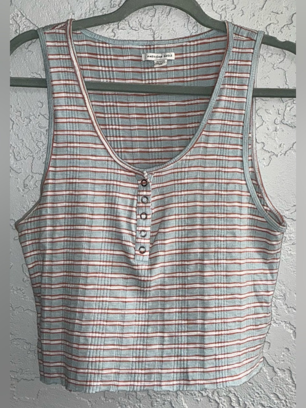 American Eagle Outfitters Women's Henley Cropped Striped Ribbed Tank Top